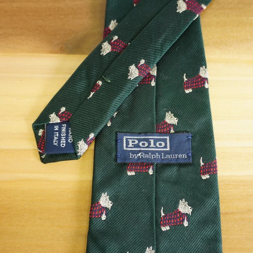 Polo Ralph Lauren Necktie Kids Green Scottie Dog Sweater Silk Made Italy Preppy